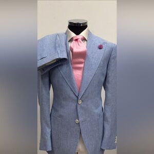 Sky blue linen suit